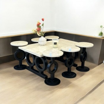 طقم طاولات  7قطع سطح بديل الرخام قاعده خشب حلقات اسود (المنتج تفصيل)