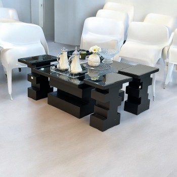 طقم طاولات  5قطع سطح زجاج  قاعده خشب تدريج اسود (المنتج تفصيل)