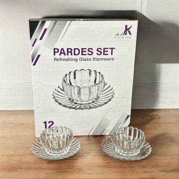 طقم  زجاج تقديم كريستالي مع الصحن 12قطعه 