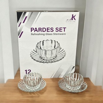 طقم  زجاج تقديم كريستالي مع الصحن 12قطعه 