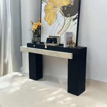 طاولة مدخل ديكور اسود علي بيج تصميم هندسي فريد 160×40×90سم 