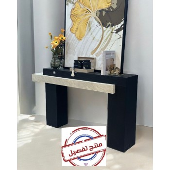 طاولة مدخل ديكور اسود علي بيج تصميم هندسي فريد 160×40×90سم 