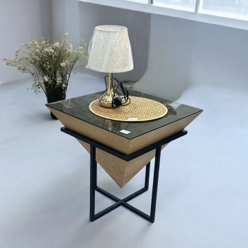 طاولة جانبية من قشرة الجوز سطح زجاج55×55×57سم 