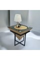 طاولة جانبية من قشرة الجوز سطح زجاج55×55×57سم 