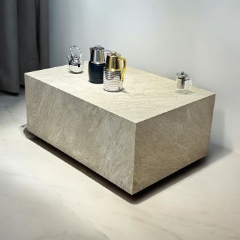 طاولة تقديم من بديل الرخام بتصميم عصري أنيق. بيج 120×80×50سم 