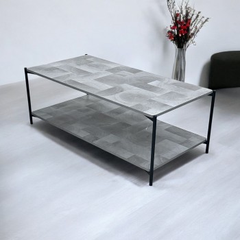 طاولة مجلس بسطحين خشب رمادي  وبقواعد حديد