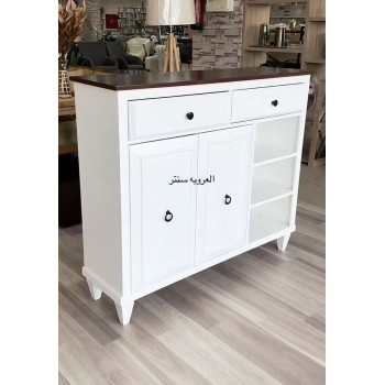 ركن كافي خشبي لون ابيض سطح بني  مقاس 110*40*95سم