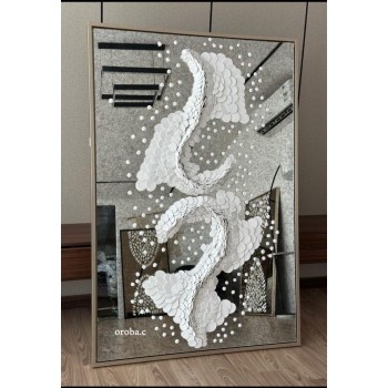 مراة جبسية باطار خشبي شامبين 130×140سم (المنتج تفصيل )