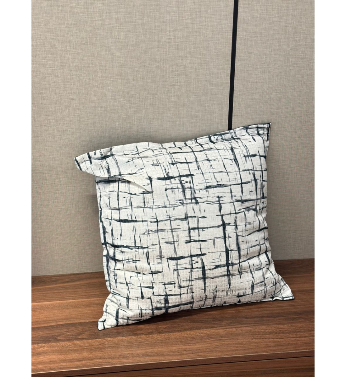 White velvet pillow with black stripes 50 cm