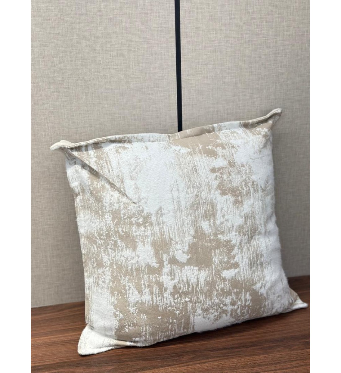 Beige velvet pillow on gold 50 cm