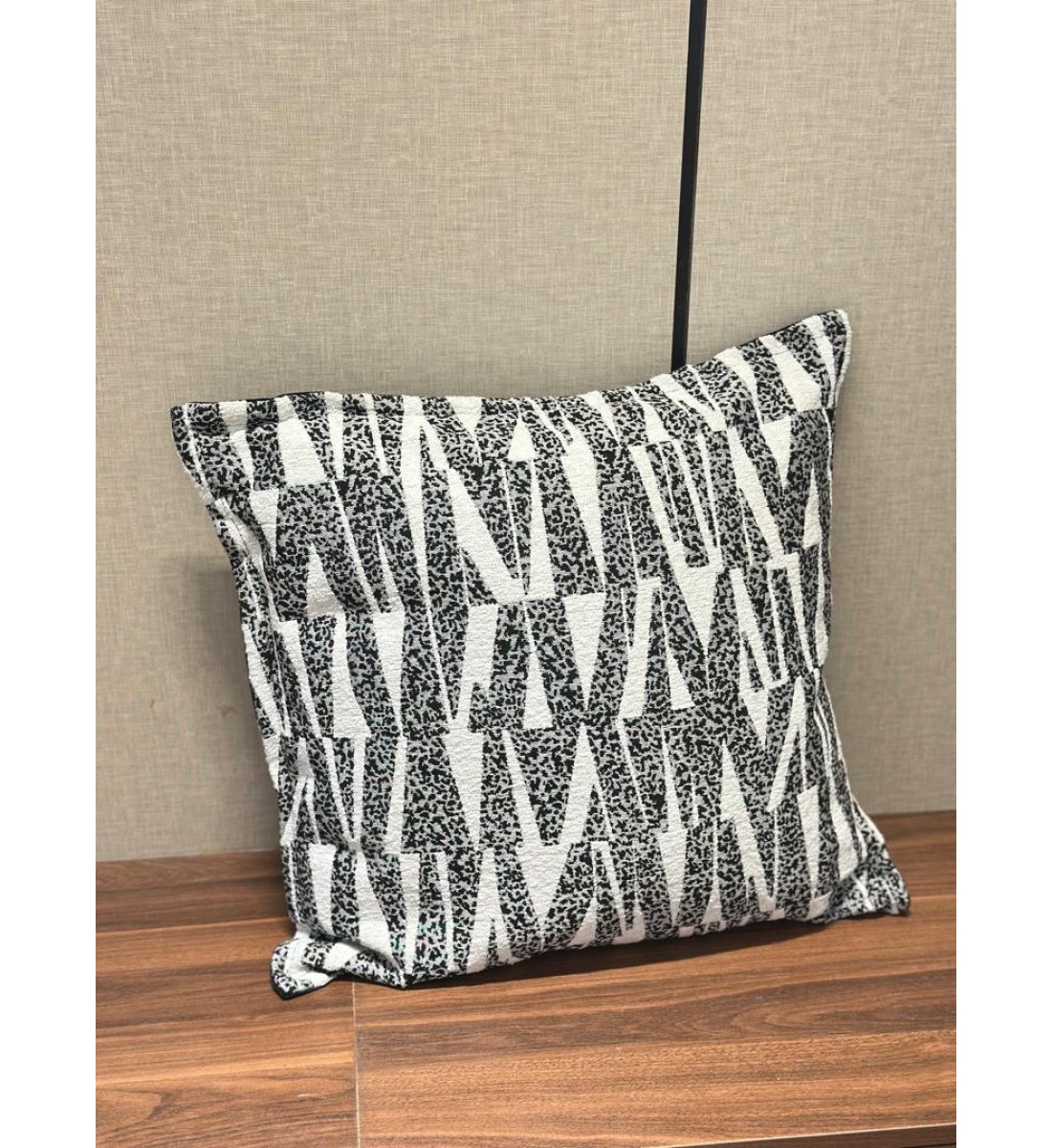 White velvet pillow with black stripes 50 cm