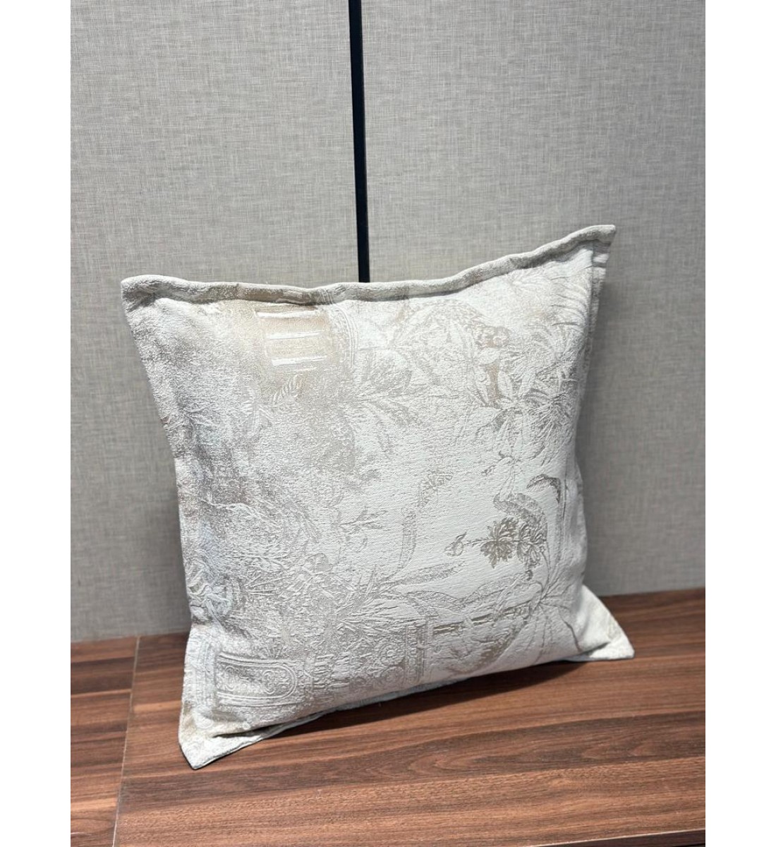 Floral gray velvet cushion, 50 cm