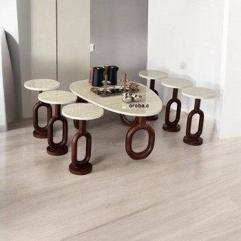 طقم طاولات حلقات قهوه وتقديم بديل الرخام 7قطع  قاعدة بني (المنتج تفصيل ) 