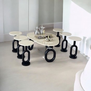 طقم طاولات قهوه وتقديم بديل الرخام 7قطع  قاعدة اسود(المنتج تفصيل ) 