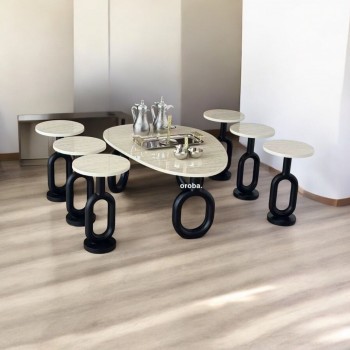 طقم طاولات قهوه وتقديم بديل الرخام 7قطع  قاعدة اسود(المنتج تفصيل ) 