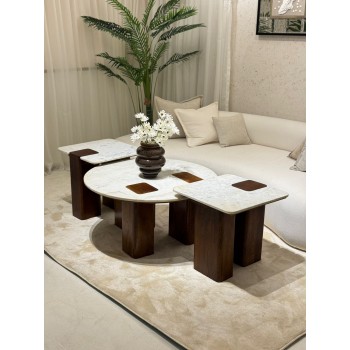 طقم طاولة بقوالب ملونة وسطح رخامي 3قطع 