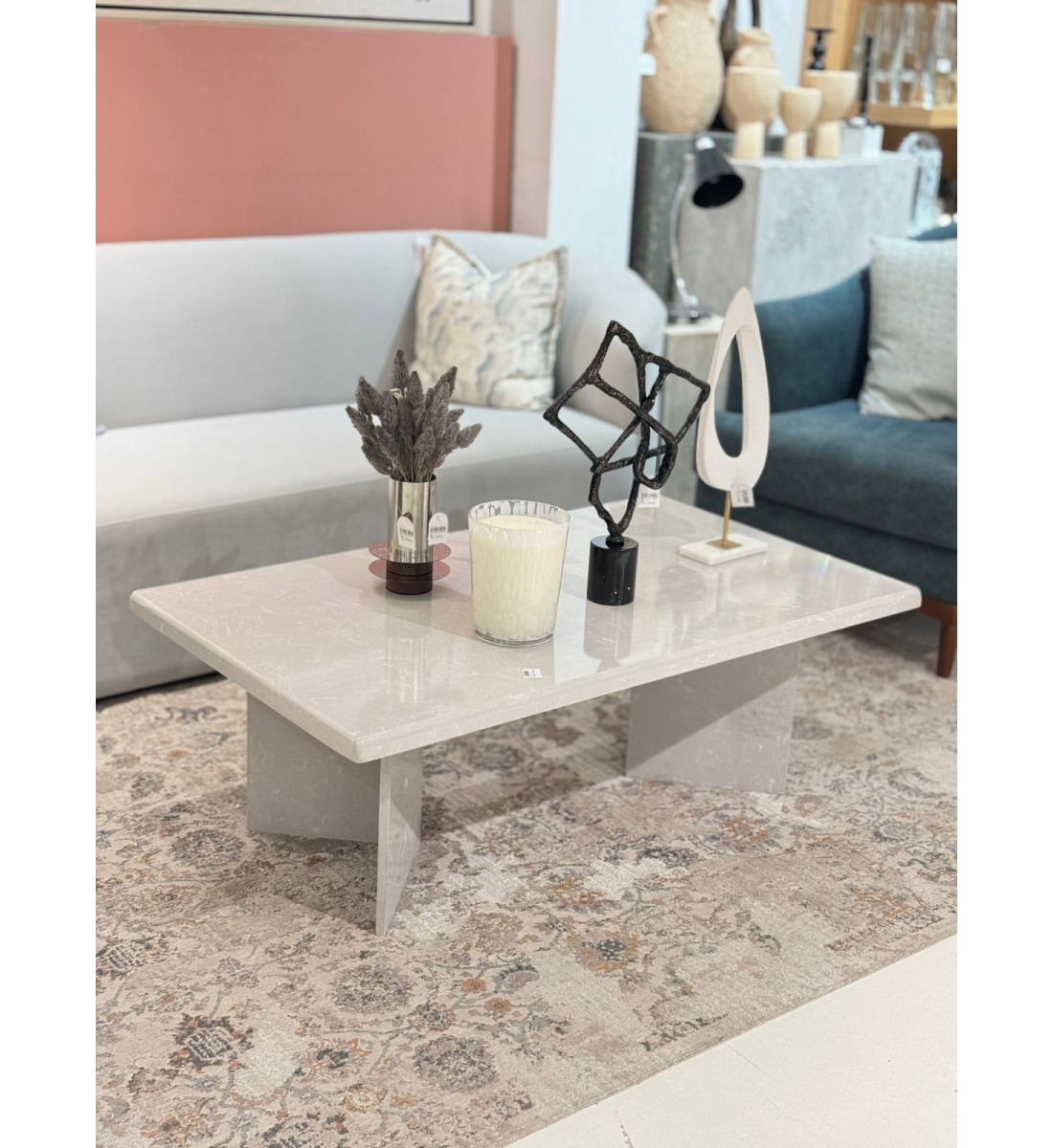 طاولة قهوة بسطح من الحجر الجيري - 120×70×43سم 