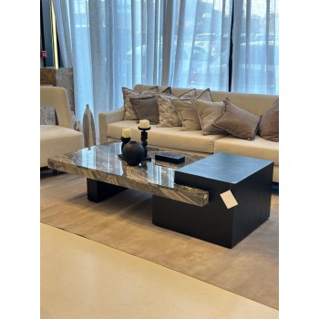 طاولة قهوة بسطح خشب ورخام 50×180×90سم(منتج تفصيل )