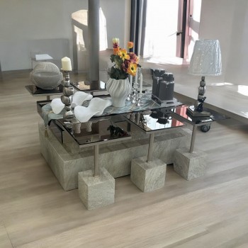 طقم طاولة بديل الرخام  سطح زجاج 7قطع (منتج تفصيل )