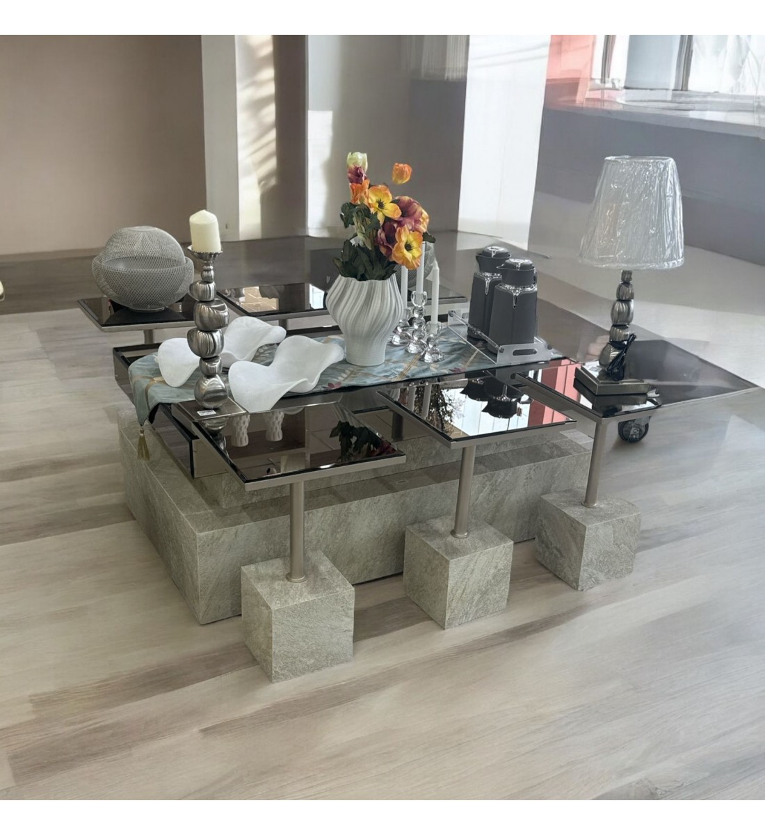 طقم طاولة بديل الرخام سطح زجاج 7قطع (منتج تفصيل ) طقم طاولة بديل الرخام سطح زجاج 7قطع (منتج تفصيل )