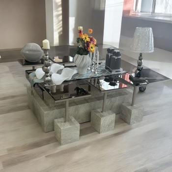 طقم طاولة بديل الرخام  سطح زجاج 7قطع (منتج تفصيل )