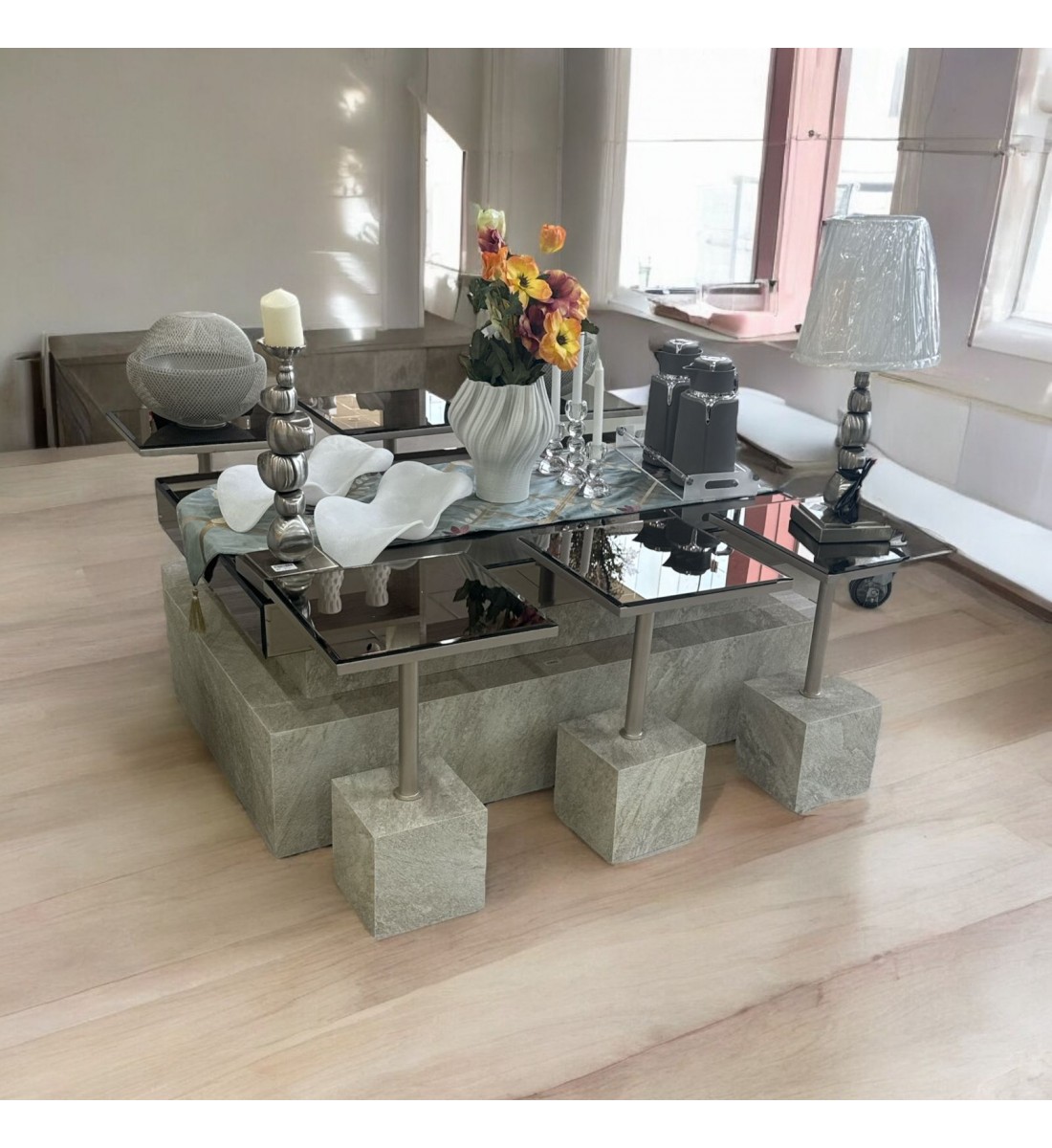 طقم طاولة بديل الرخام سطح زجاج 7قطع (منتج تفصيل ) طقم طاولة بديل الرخام سطح زجاج 7قطع (منتج تفصيل )