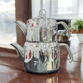 طقم براد شاي سوفرام ستانلس استيل تركي قطعتين كبير