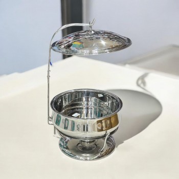 سخان بوفية صحن تقديم استيل لتسخين الطعام مزود بغطاء بتصميم فريد8لتر 