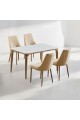 Marble alternative dining table set with 4 wooden chairs, 130 x 80 x 75 cm