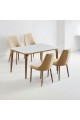 Marble alternative dining table set with 4 wooden chairs, 130 x 80 x 75 cm