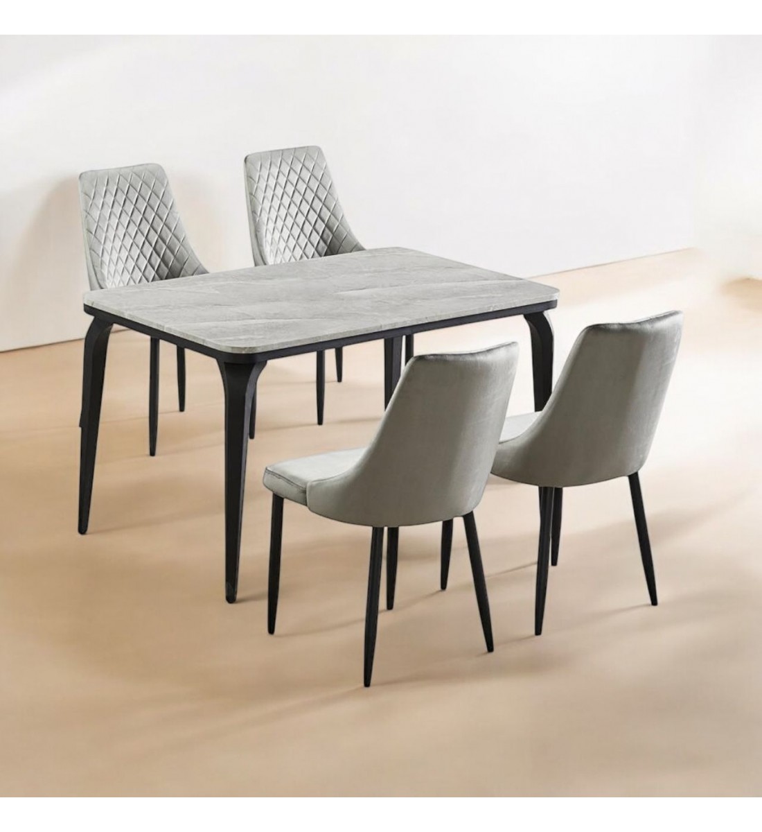 Marble Replacement Dining Table Set with 4 Chairs Grey 130x80x75cm