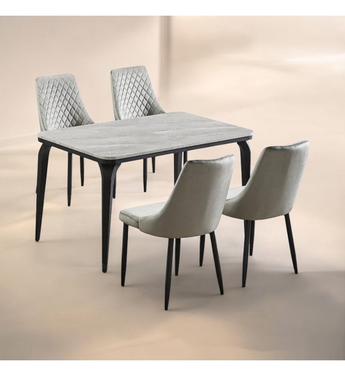 Marble Replacement Dining Table Set with 4 Chairs Grey 130x80x75cm