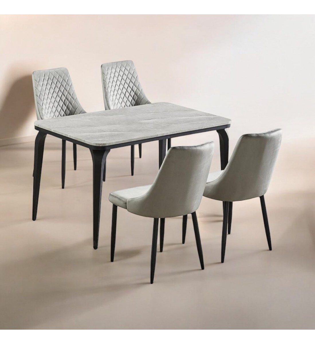 Marble Replacement Dining Table Set with 4 Chairs Grey 130x80x75cm