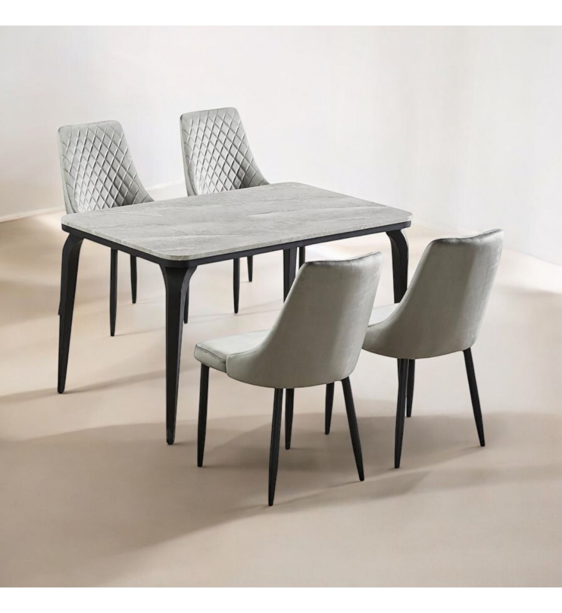 Marble Replacement Dining Table Set with 4 Chairs Grey 130x80x75cm