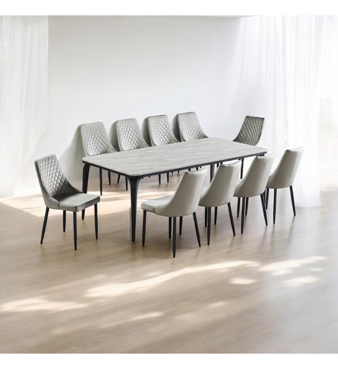Marble Replacement Dining Table Set with 8 Chairs Grey 180x100x75cm