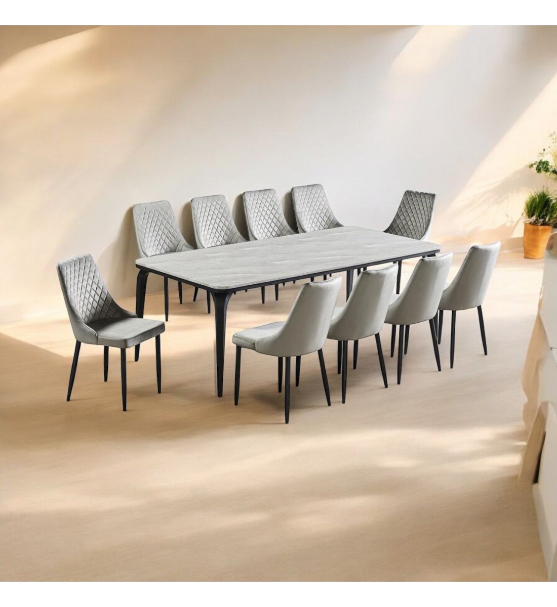 Marble Replacement Dining Table Set with 8 Chairs Grey 180x100x75cm
