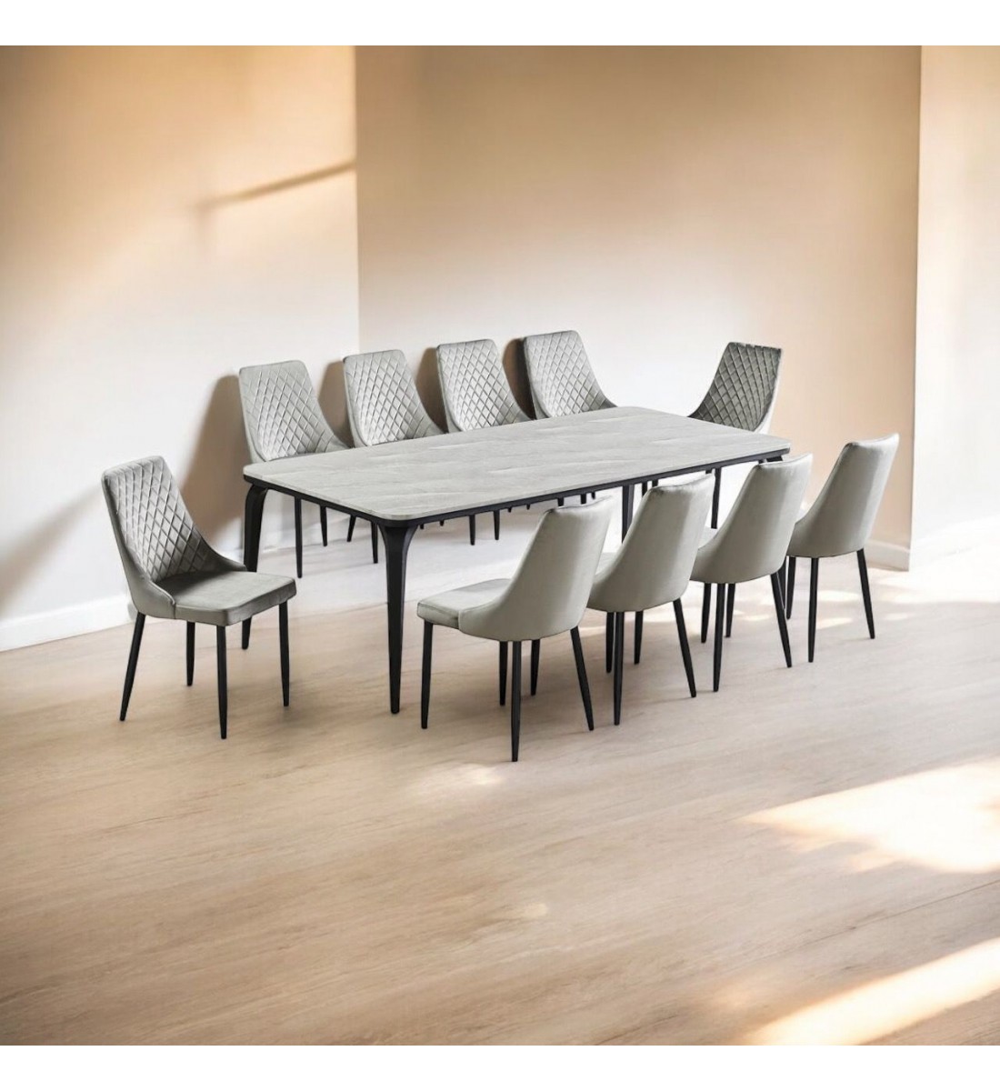 Marble Replacement Dining Table Set with 8 Chairs Grey 180x100x75cm