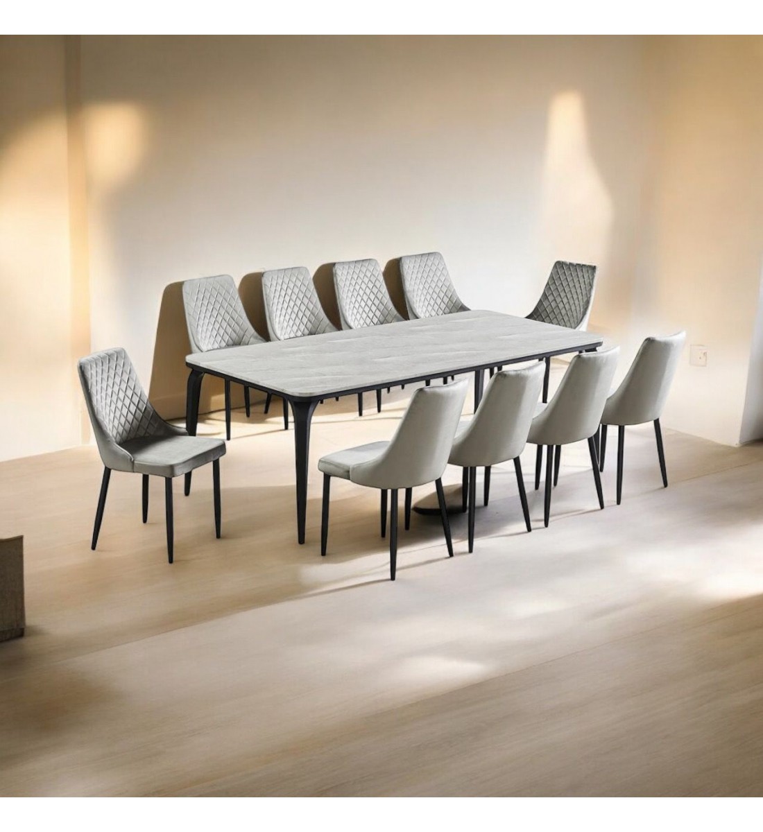 Marble Replacement Dining Table Set with 8 Chairs Grey 180x100x75cm