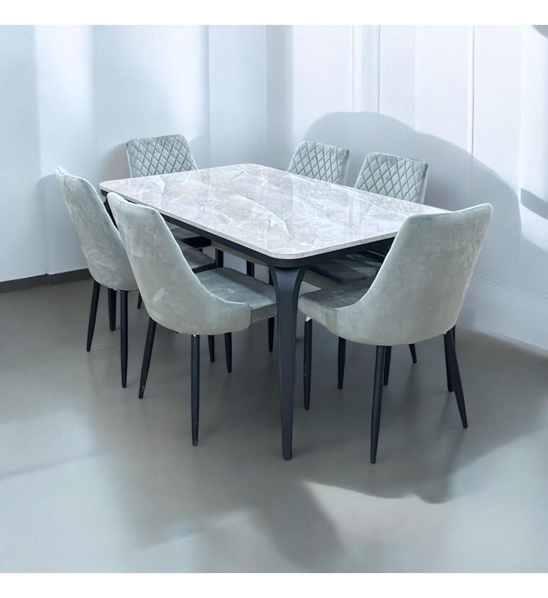 Marble Replacement Dining Table Set with 6 Chairs Grey 150x90x75cm