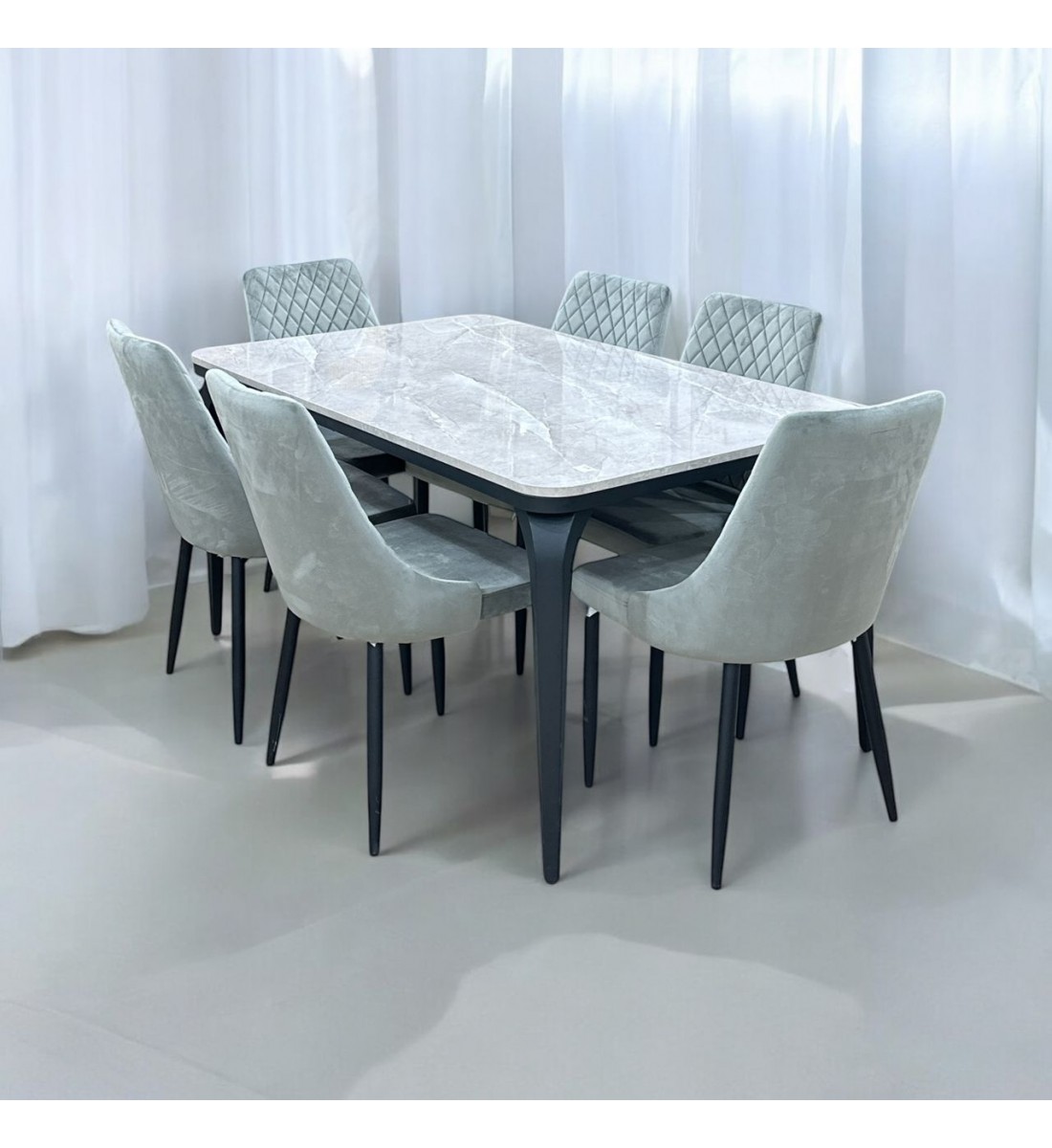 Marble Replacement Dining Table Set with 6 Chairs Grey 150x90x75cm