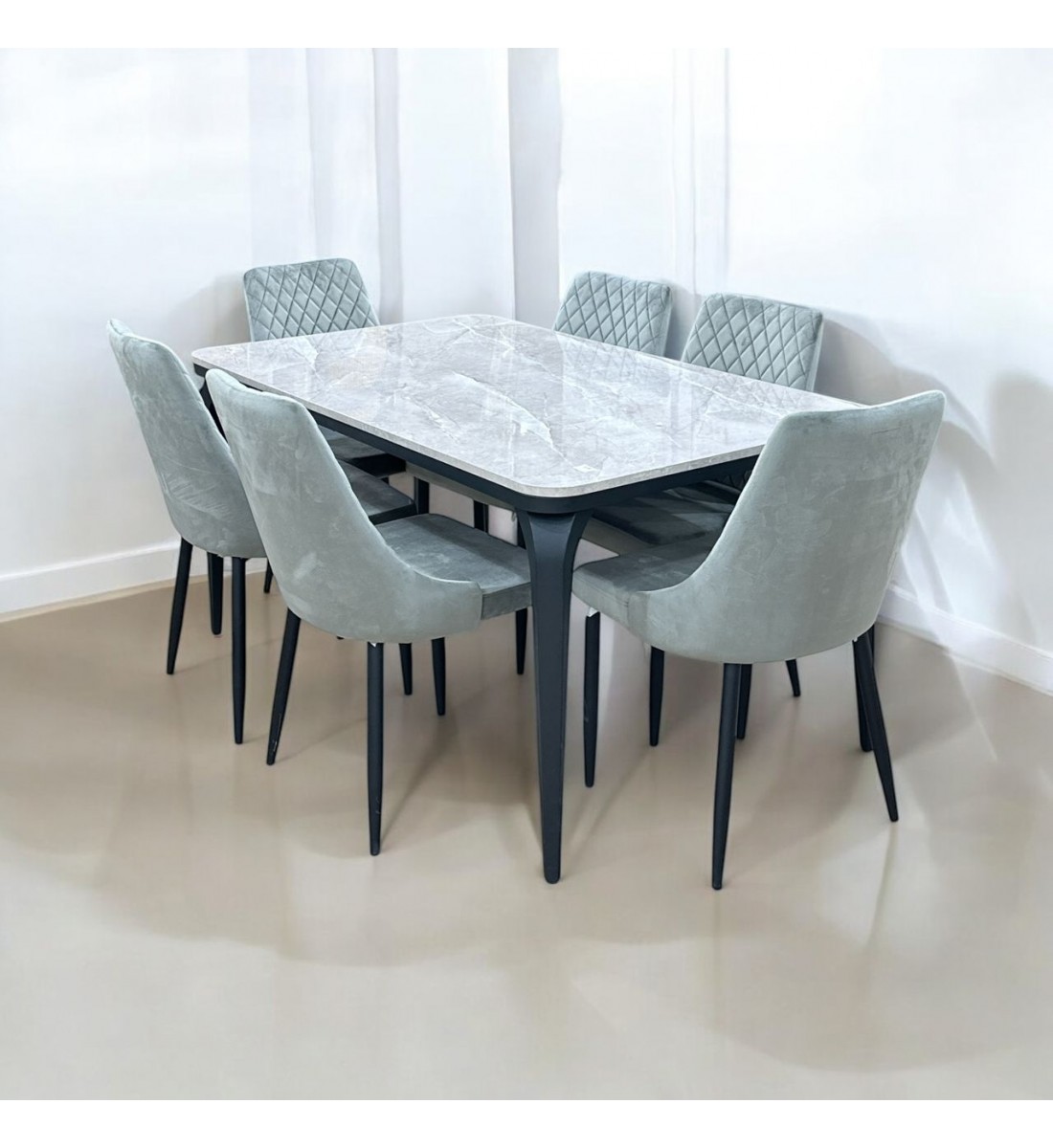 Marble Replacement Dining Table Set with 6 Chairs Grey 150x90x75cm
