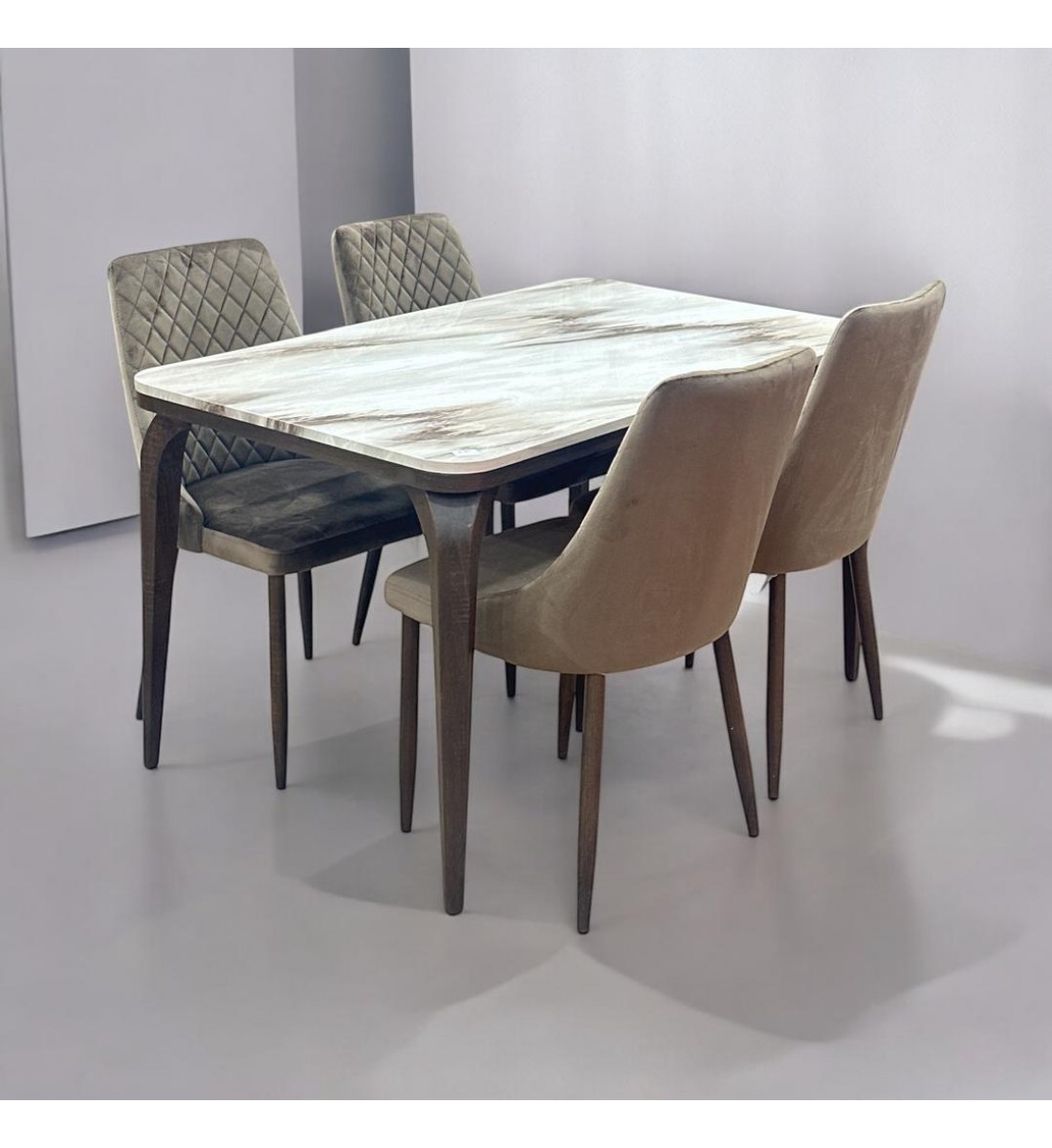 Marble Replacement Dining Table Set with 4 Chairs Brown 130x80x75cm