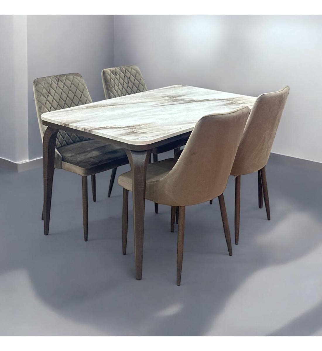 Marble Replacement Dining Table Set with 4 Chairs Brown 130x80x75cm