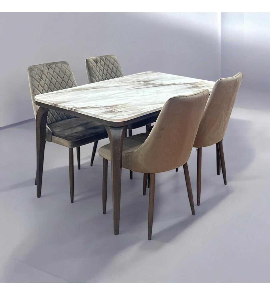 Marble Replacement Dining Table Set with 4 Chairs Brown 130x80x75cm