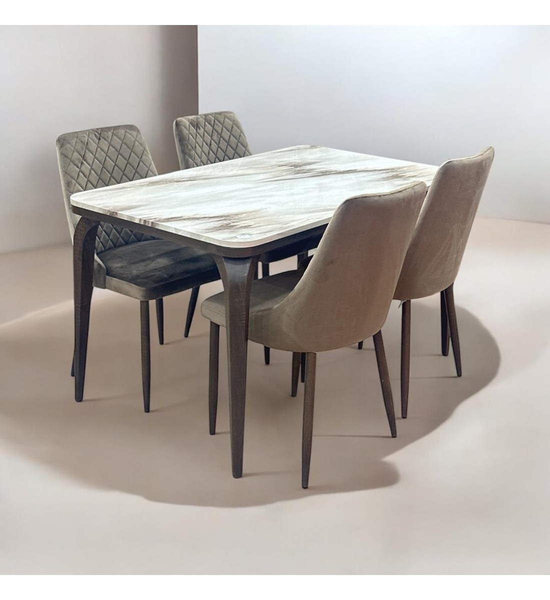 Marble Replacement Dining Table Set with 4 Chairs Brown 130x80x75cm