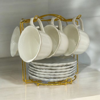 طقم اكواب سيراميك مع صحن والشيال 13قطعة 