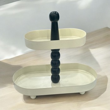 صحن تقديم الحلوي معدن 2 دور بتصميم مميز مقاس 30x15x30 سم