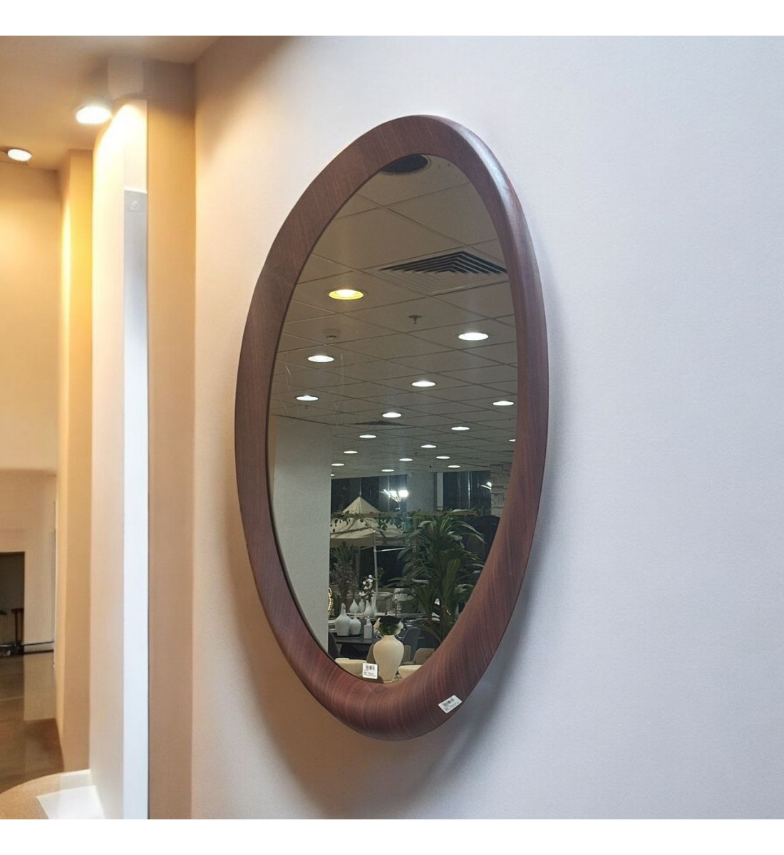 مرآة بيضاوية بإطار خشب صلب لون بني غامق 120×80سم (منتج تفصيل )