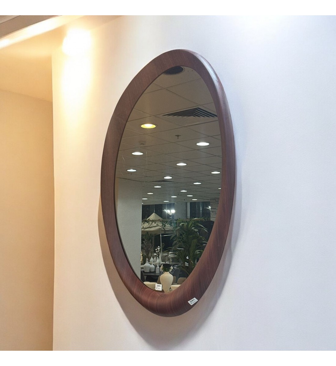 مرآة بيضاوية بإطار خشب صلب لون بني غامق 120×80سم (منتج تفصيل )