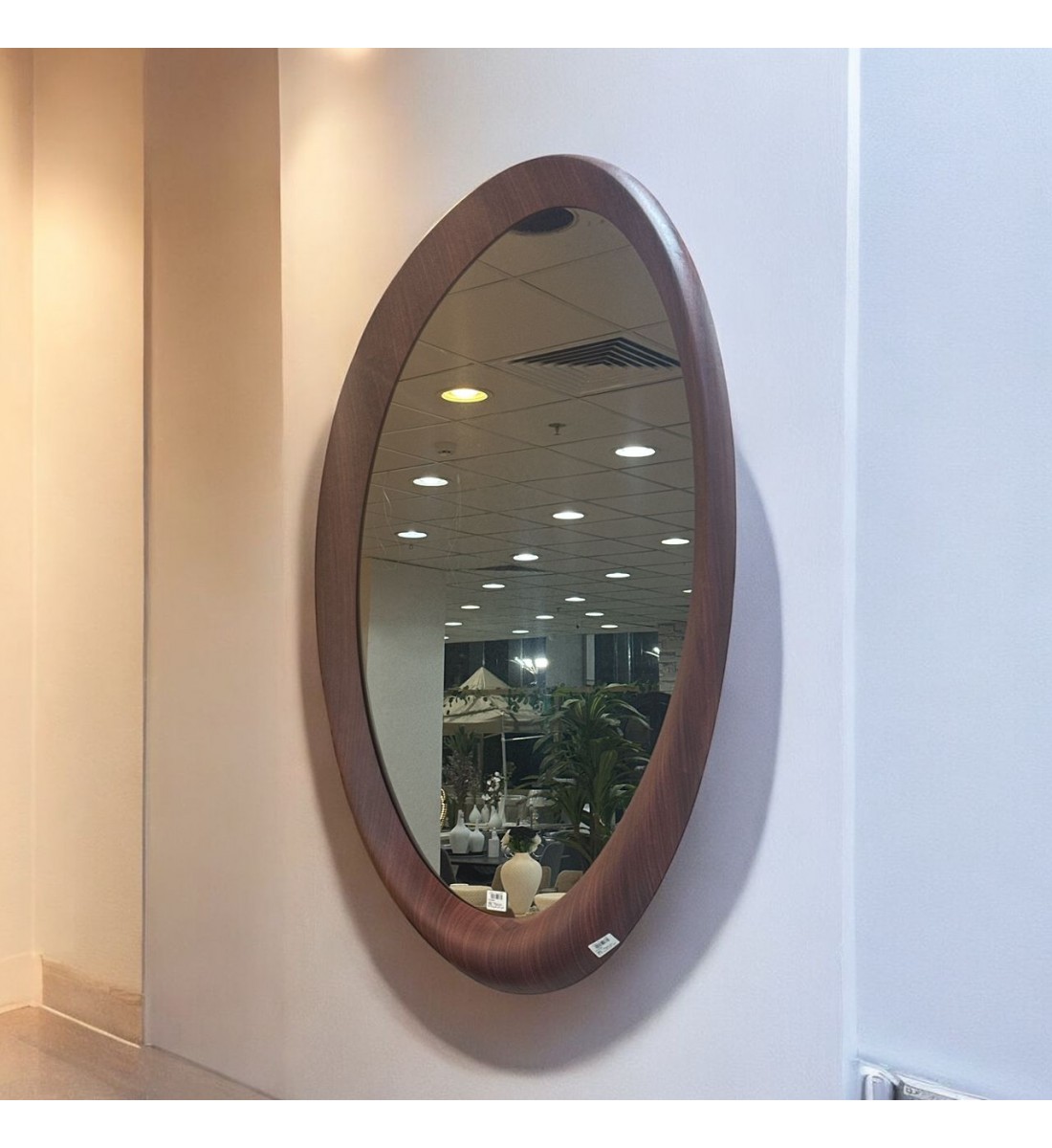 مرآة بيضاوية بإطار خشب صلب لون بني غامق 120×80سم (منتج تفصيل )